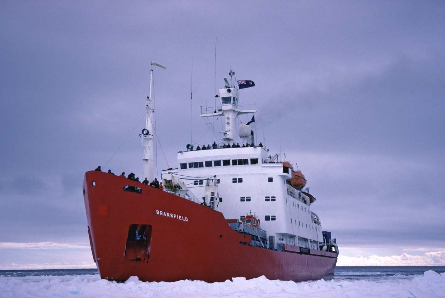 RRS Bransfield at the sea ice at Halley