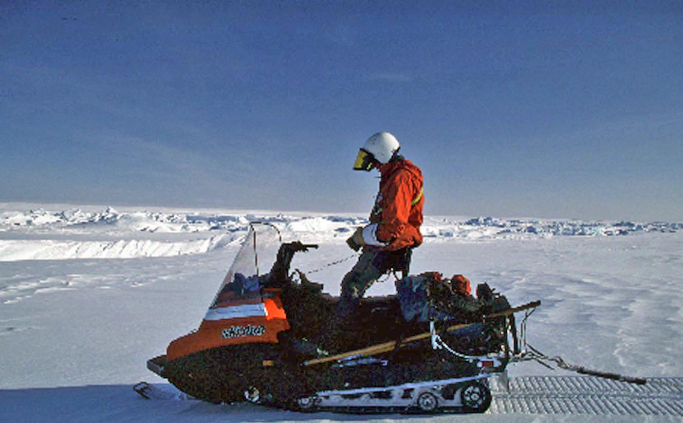 Getting a GPS fix on a Ski-Doo on an Antarctic field trip