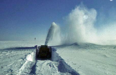 The Halley snow blower in action, digging a big hole